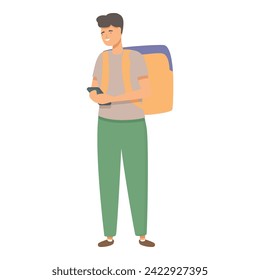 Courier mochila icono vector de dibujos animados. Alimentos para entrega de paquetes. Servicio rápido