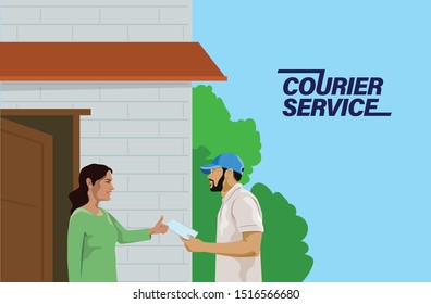 Courier Boy Delivering Letter Courier Service Stock Vector (Royalty ...