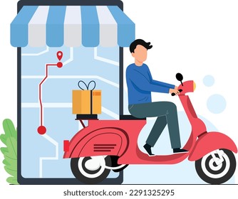 a courier boy delivery packages to the costumer by motorcycle