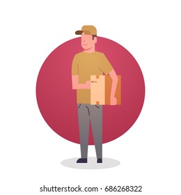 Courier Boy Icon Postal Service Delivery Worker Flat Vector Illustration