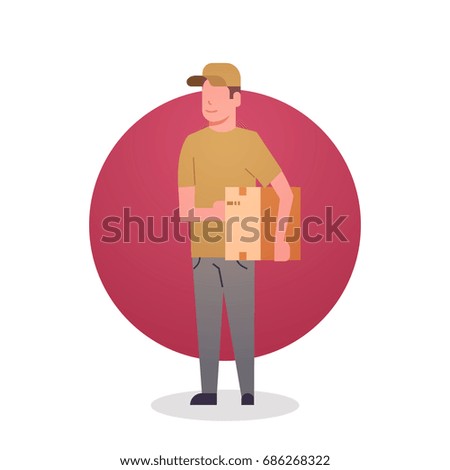 Courier Boy Icon Postal Service Delivery Worker Flat Vector Illustration