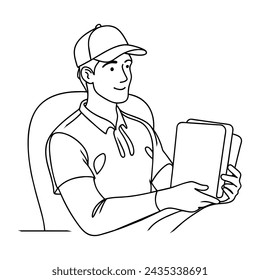 Courier boy line art vector illustration