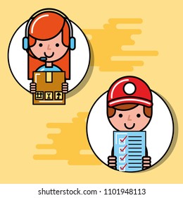 courier boy and operator girl package checklist logistic and delivery