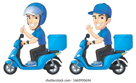 Courier Boy Rides Scooter, Vector EPS 10