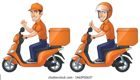 Courier Boy Rides Scooter, Vector EPS 10