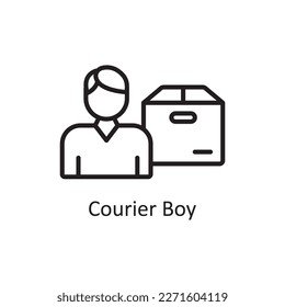 Ilustración de diseño de iconos de contorno vectorial Courier Boy. Símbolo logístico sobre archivo EPS 10 de fondo blanco