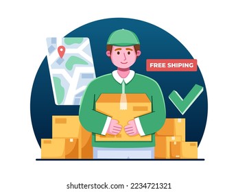 Courier bring a parcel and deliver to costumer.
Delivery Man Sipping Packages.
Courier deliver packages with happy.
Logistic worker.
Suitable for web, app, landing page, marketing, promotion, etc.