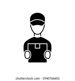 Courier brought the parcel black icon on white background
