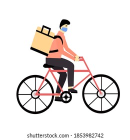 Courier carries order in a thermal bag on a bicycle, a vector graphics