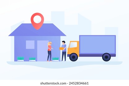 Courier carrying order to package recipient illustration