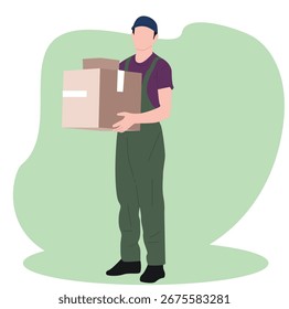 courier carrying the package. a delivery man. Full-length courier with boxes.