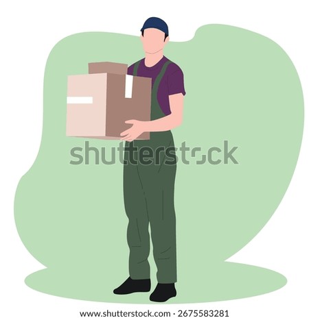 courier carrying the package. a delivery man. Full-length courier with boxes.
