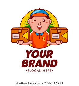 Courier Cartoon Character Logo Vector Template