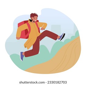 Courier Character with Box on Back Running, Providing Fast, Quick And Efficient Delivery Service Of Food, Packages And Documents. Reliable And Timely Destination. Cartoon People Vector Illustration