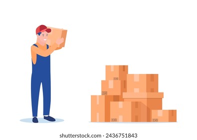 courier character delivery service icon. Man courier delivered parcel box to customer. Concept for online shop or e-shop. Vector illustration in flat style