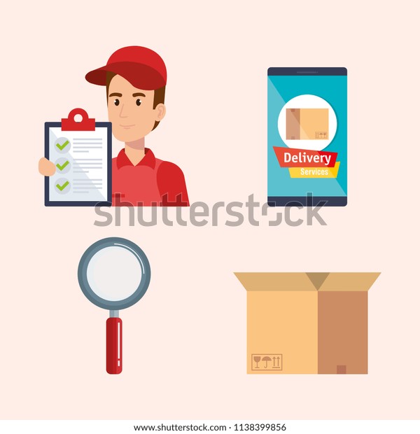 Courier Character Delivery Service Icon Stock Vektorgrafik Lizenzfrei