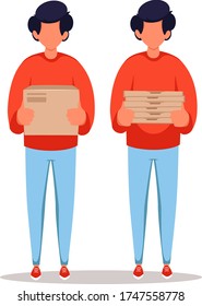 Courier character with parcels in different poses. Delivery service concept. Vector illustration in flat style.