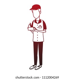Courier with clipboard red lines