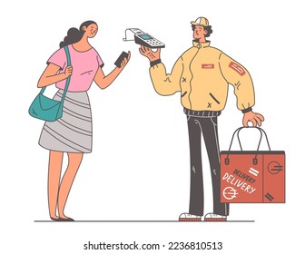 Courier orden de entrega al cliente para paquete de paquetes a puerta. Ilustración del concepto de diseño gráfico plano vectorial