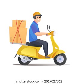 Courier deliver packages by scooter