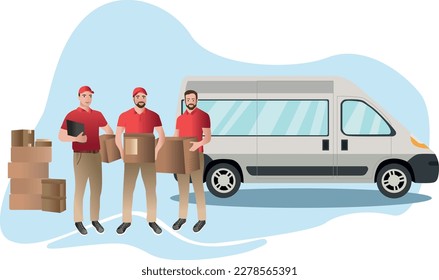 Courier delivered parcel to customer's home. Vector shipping and delivery package service illustration