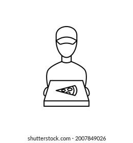 Courier delivered the pizza linear icon. Vector illustration