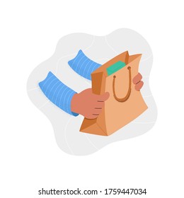 The courier delivered your order in a package. 
Fast and quality home delivery. Flat vector illustration
