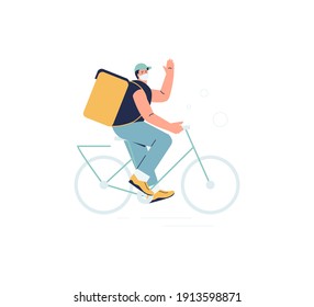 Courier delivering food in a mask. Delivery service vector illustration