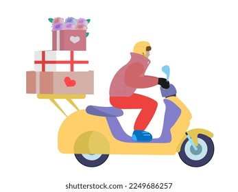 Courier entregando cajas de regalo para el día de San Valentín