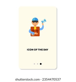 Courier delivering letter and parcel flat icon. Vertical sign or vector illustration of mail, postal or delivery element. Delivery service for web design and apps