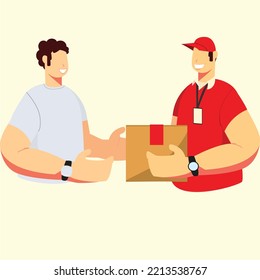 the courier  is delivering the package to the customer