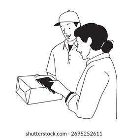 Kurier liefert Paket an den Kunden. Vektorgrafik