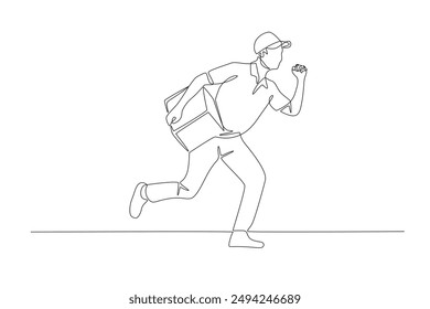 Courier delivering packages. Labor concept one-line drawing