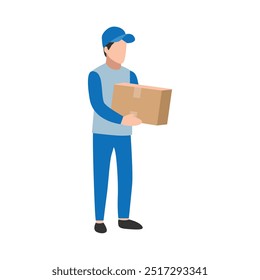 Courier Delivering Parcels in Blue Uniform