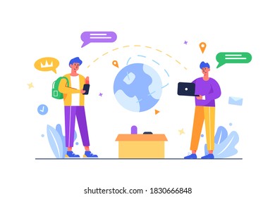 Courier delivering valuable parcel to customer flat illustration