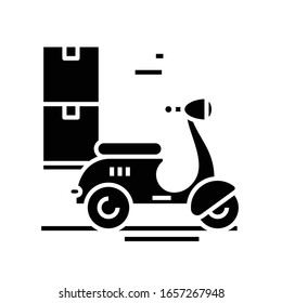 Icono negro de entrega de mensajería, ilustración conceptual, símbolo plano vectorial, signo de glifo.