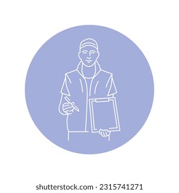 Courier delivery black line icon. Receiving goods. Pictogram for web page, mobile app, promo.