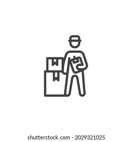 Icono de línea de la caja de entrega de mensajería. signo de estilo lineal para concepto móvil y diseño web. Icono de vector de contorno del cuadro de parcela de entrega manual. Símbolo, ilustración del logotipo. Gráficos vectoriales