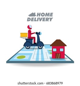 courier delivery with box package in the motocycle and map