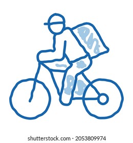 Courier Delivery by Bicycle sketch icon vector. Hand drawn blue doodle line art Courier Delivery by Bicycle sign. isolated symbol illustration