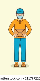 Courier Delivery Carrying Box. Deliveryman illustration.