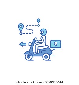 Courier delivery color line icon. Man rides motorcycle. Express shipping. Sign for web page, app. UI UX GUI design element