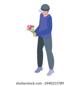 Courier delivery flowers icon isometric vector. Flower gift. Online present buy