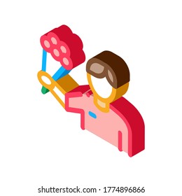 Courier Delivery Flowers Icon Vector. Isometric Courier Delivery Flowers sign. color isolated symbol illustration