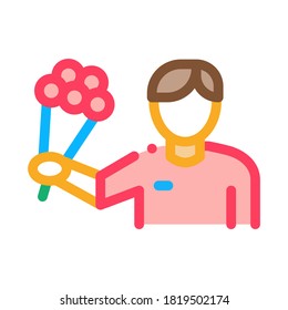 Courier Delivery Flowers Icon Vector. Outline Courier Delivery Flowers Sign. Isolated Contour Symbol Illustration