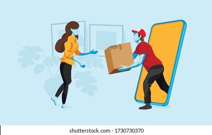 Courier delivery food package service app box transportation logistic vector illustration. 