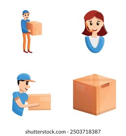 Courier delivery icons set cartoon vector. Address delivery. Service sector