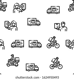 Courier Delivery Job Seamless Pattern Vector Thin Line. Illustrations