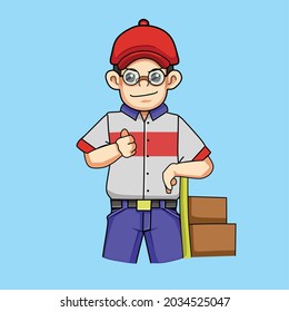 Courier Delivery Logistics Ready to Serve, Cartoon Art Vector Illustration