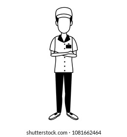 Courier delivery man cartoon on black and white colors